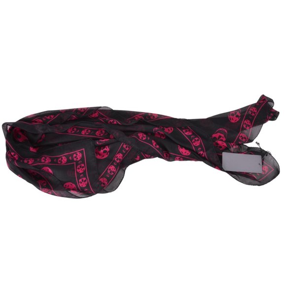 New Alexander McQueen $365 110640 Purple Black SKULL Silk Chiffon Scarf - Picture 8 of 10